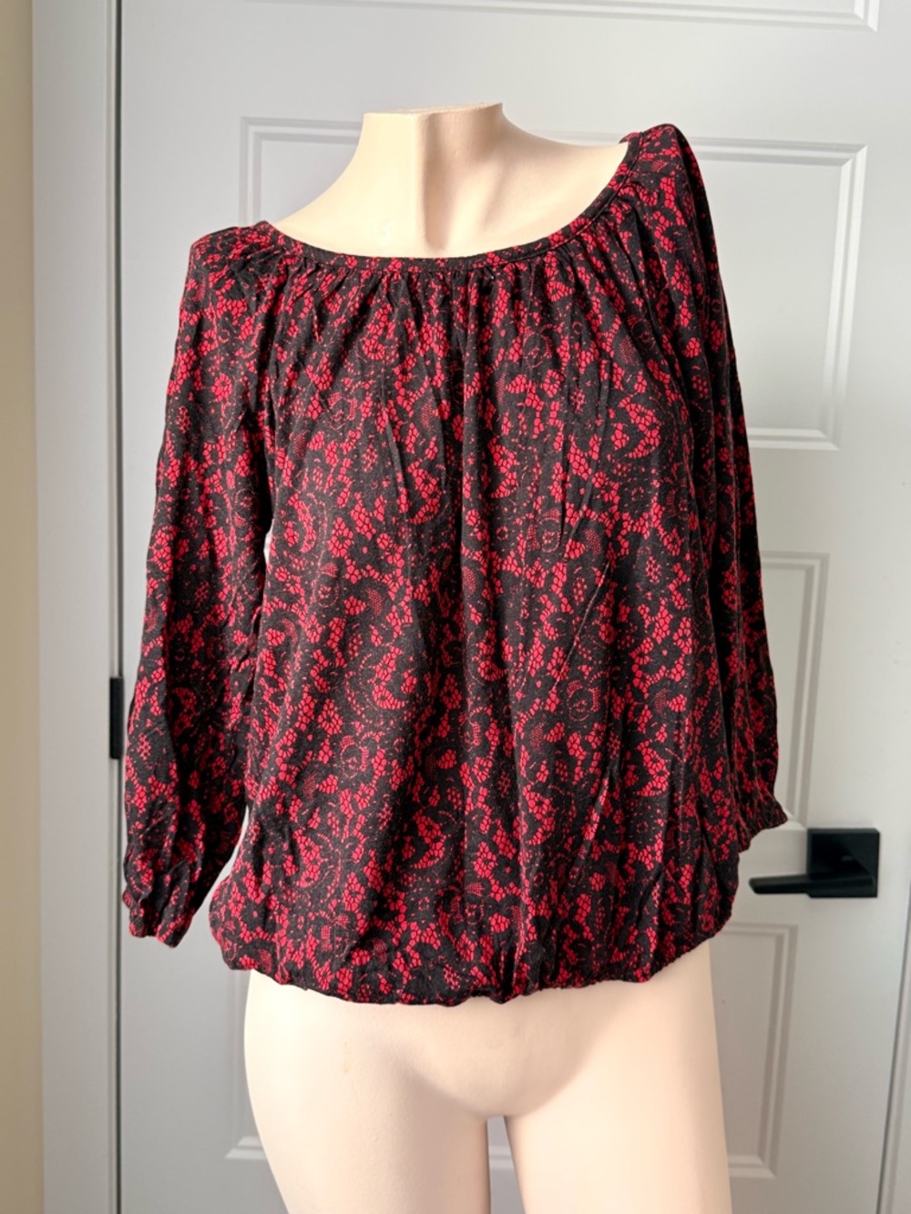 Michael Kors Black Blouse with Red Floral Print